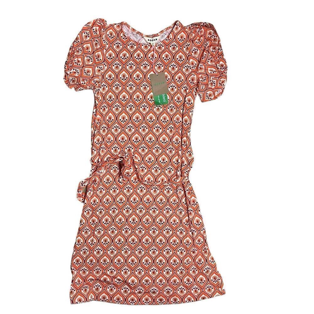 Boden Dress Women’s 6 Geometric Print Jersey Short Sleeve Orange - Picture 2 of 11